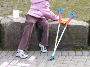 Crutches used as foot casts